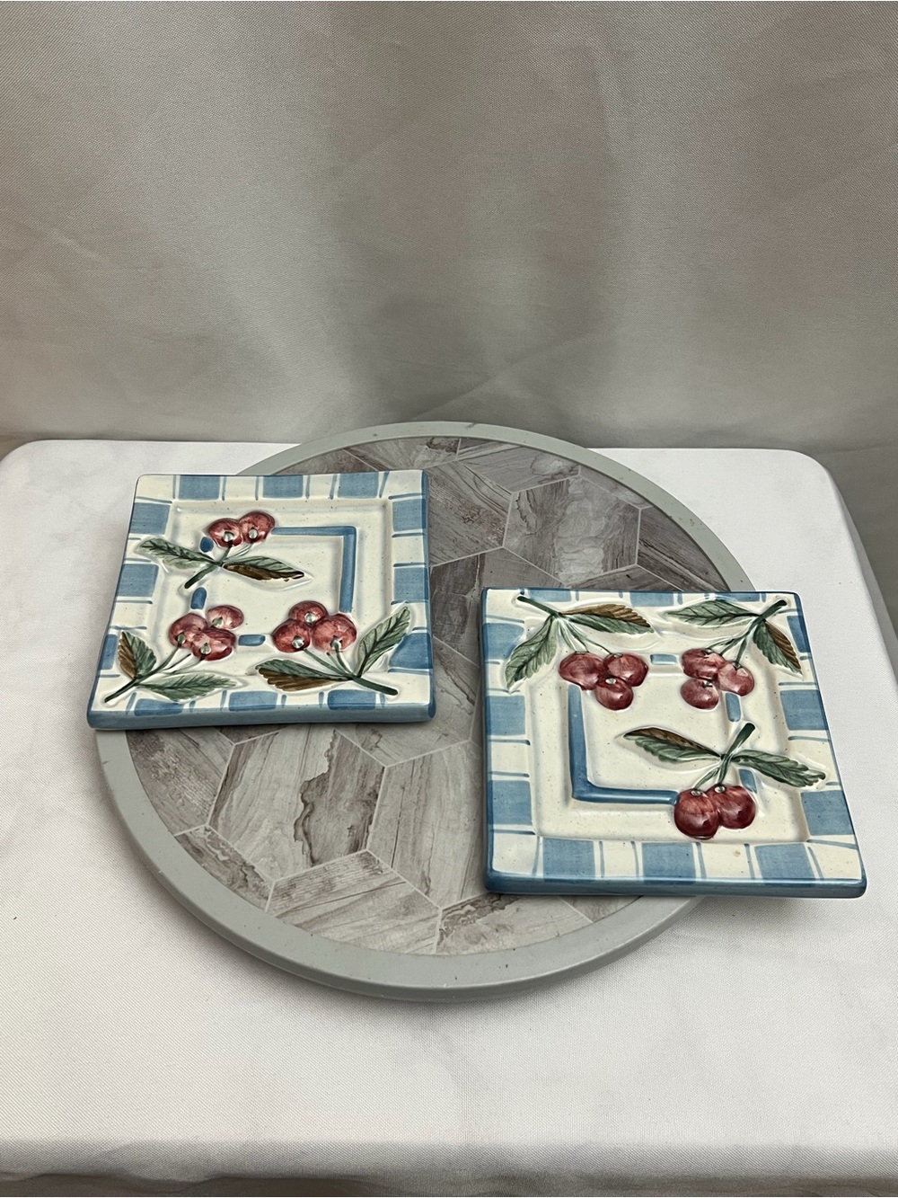 Studio Nova Handcrafted Cherry Ceramic Trivets Set of 2 Square 6”